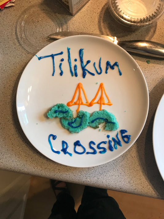Plate of frosting that says Tilikum Crossing