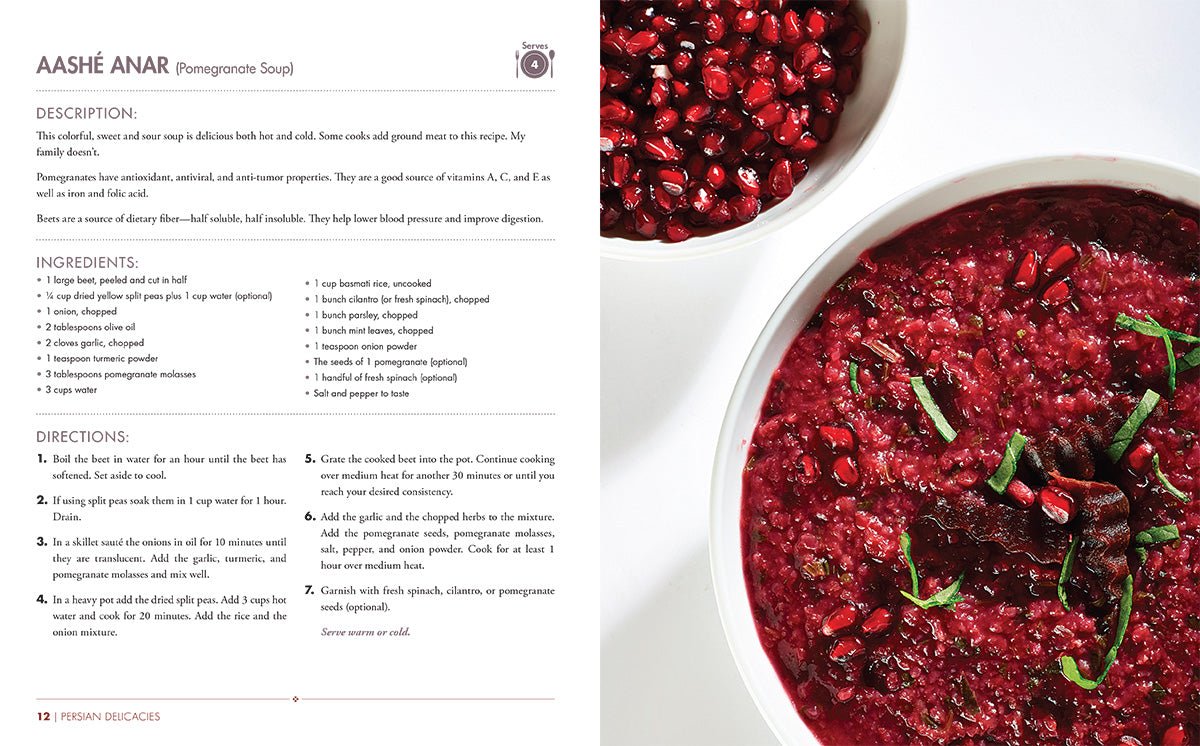Aashe anar dish featured on the Persian delicacies book 