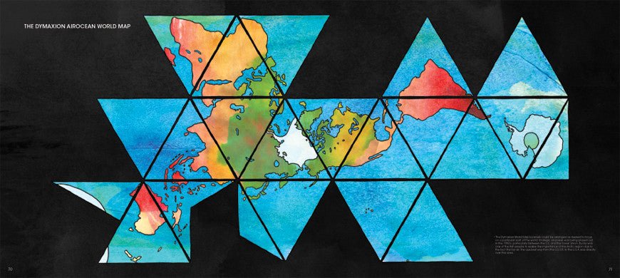Buckminster Fuller geodesic map illustrated by Cole Gerst for Buckminster Fuller Poet of Geometry